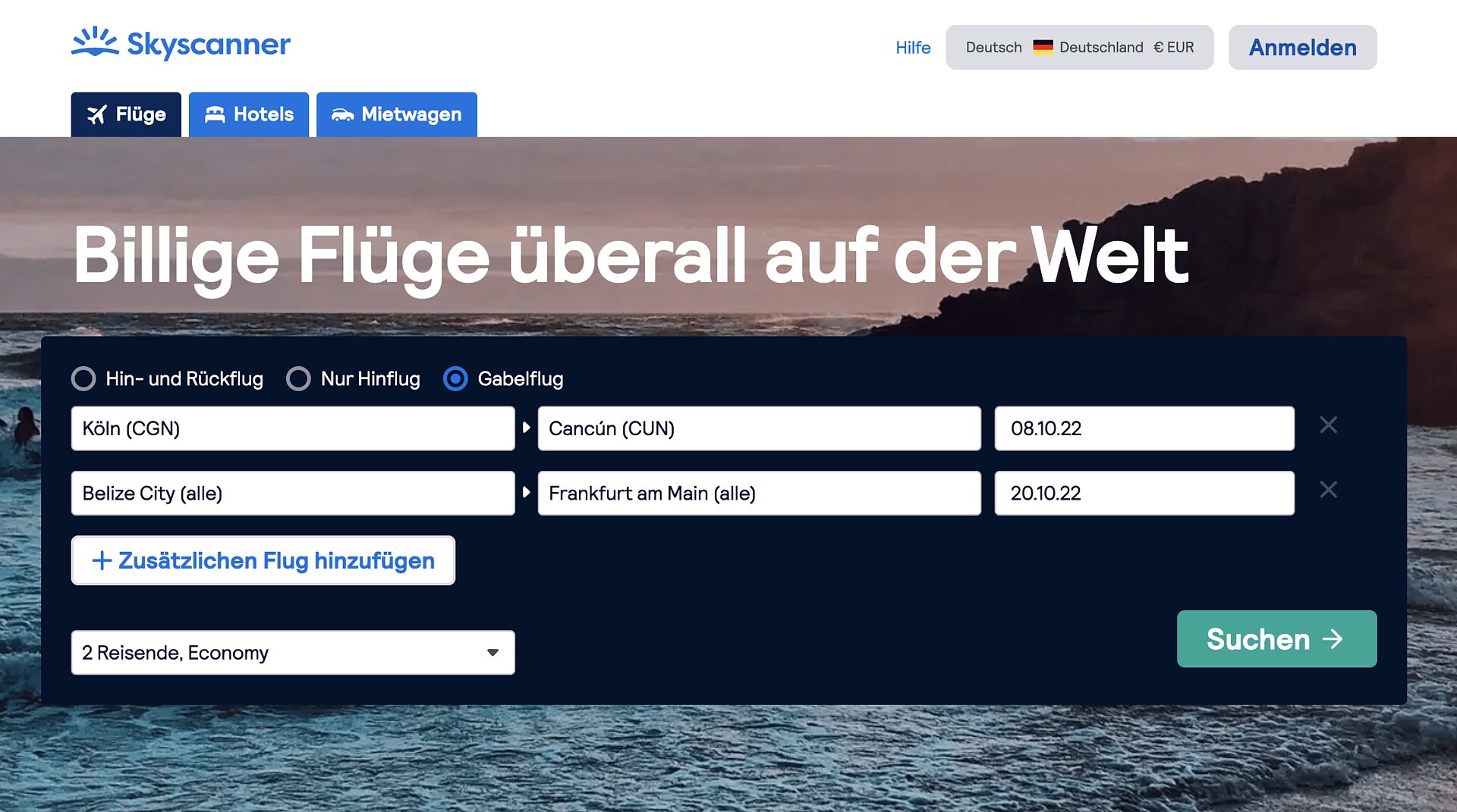 Gabelflug von Köln nach Cancún über Belize zurück nach Frankfurt