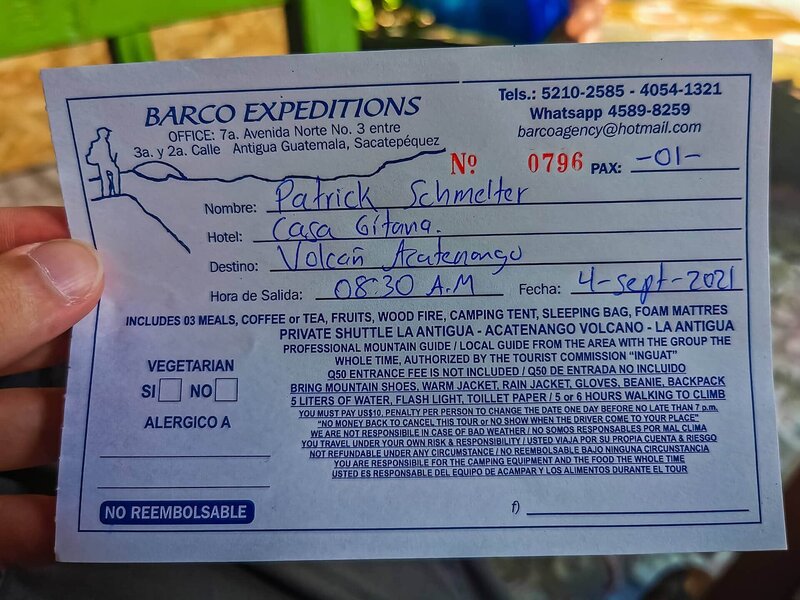 Das Ticket für die Acatenango-Tour mit Barco Expeditions – der Startschuss fürs Abenteuer