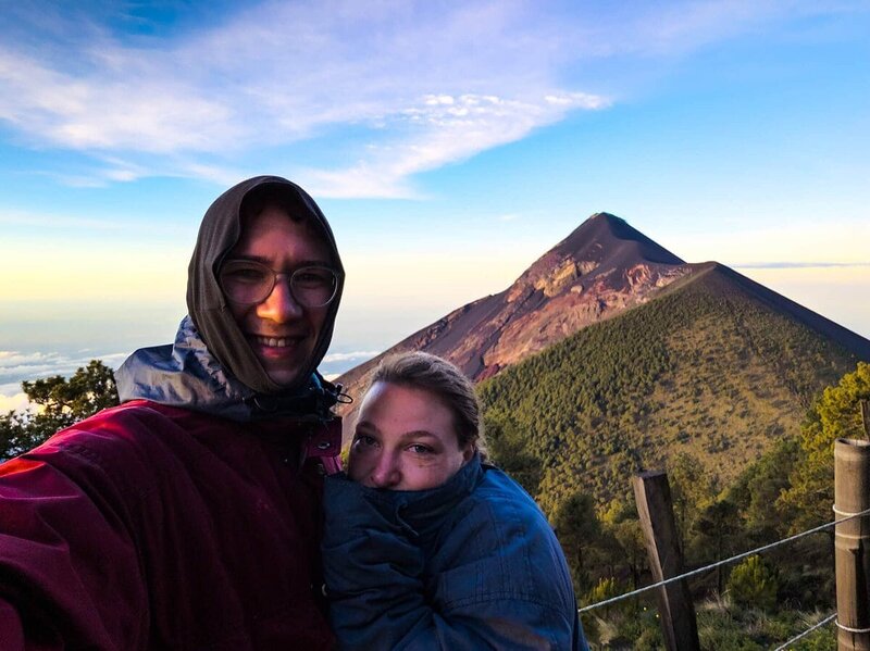 Dick eingepackt vor dem Fuego – Selfie kurz nach Sonnenaufgang